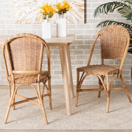 Baxton Studio Neola Modern Bohemian Natural Rattan 2Piece Dining Chair Set, PR 217-2PC-12737-ZORO